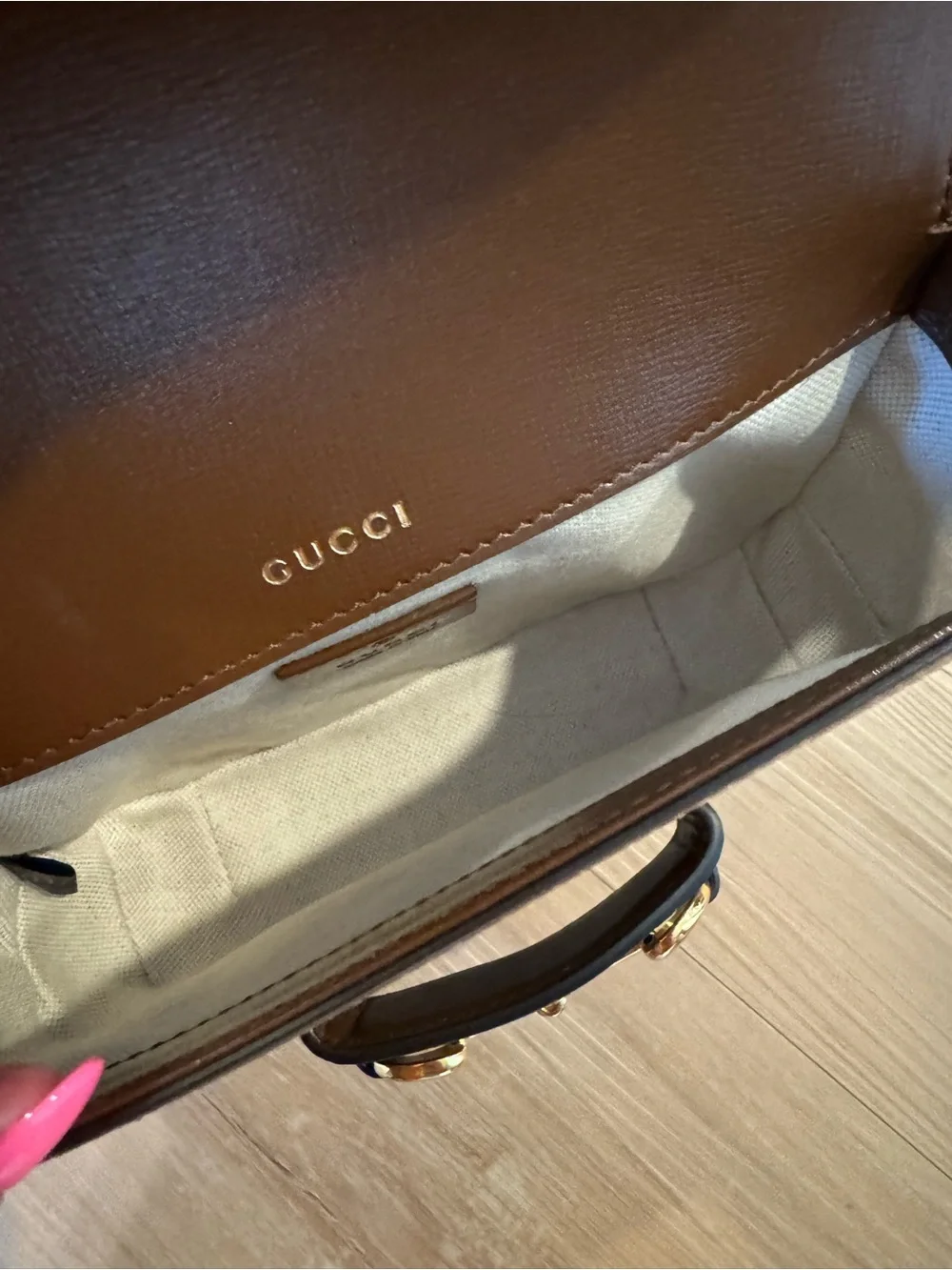 Gucci Beige GG Supreme Canvas Crossbody with Brown Leather & Green-Red Web Strap